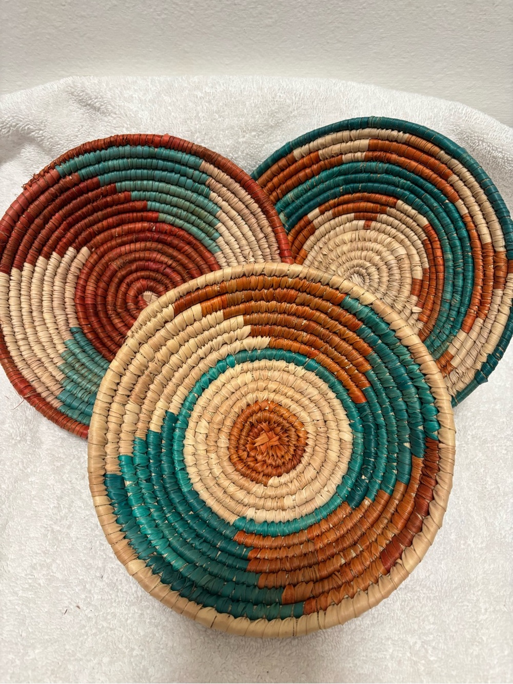 Handwoven Decorative Wall Basket Trio - Teal, Rust & Natural